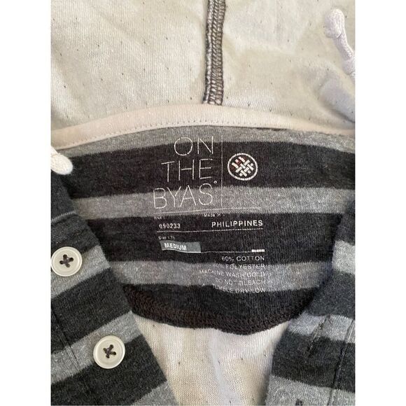 On The Byas Striped Hooded Long Sleeve Shirt Quarter Button - Picture 5 of 8